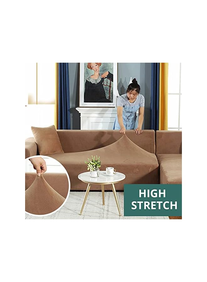 The Bros Velvet Sofa Slipcover High Stretch Plush Couch Covers Luxury Thick Soft Sofa Cover Washable Furniture Protector,Couch Covers For Dogs,Pets,Kids,Beige,3-Seater(190-230cm/75-91inch) - Image 2