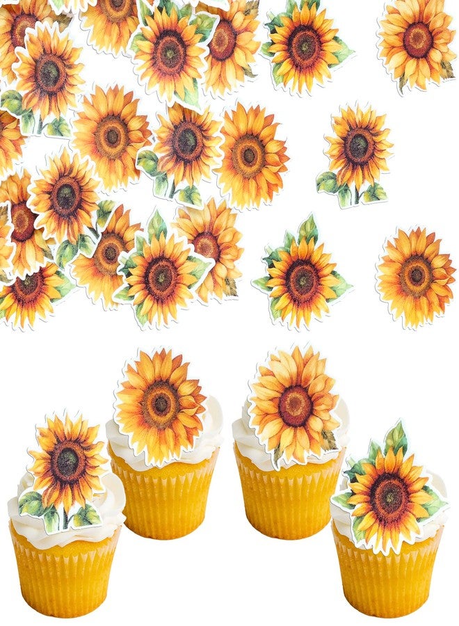 Ephlyn 48Pcs Sunflower Cupcake Toppers Edible Flowers Cake Decorations Edible Paper Sunflower Party Decorations for Baby Shower Sunflower Birthday Party Cake Toppers Food Decorations Supplies - Image 1