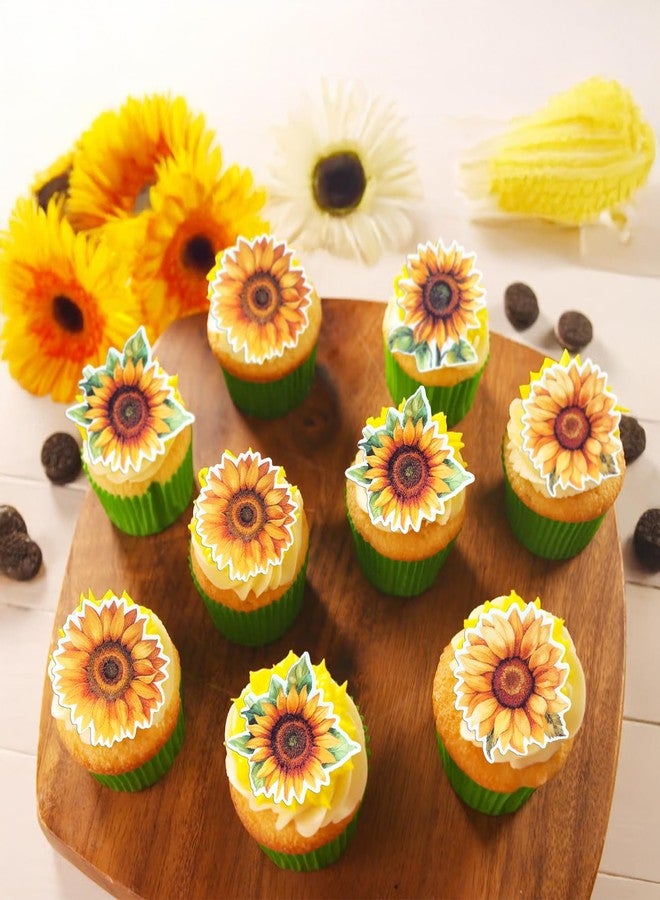 Ephlyn 48Pcs Sunflower Cupcake Toppers Edible Flowers Cake Decorations Edible Paper Sunflower Party Decorations for Baby Shower Sunflower Birthday Party Cake Toppers Food Decorations Supplies - Image 4