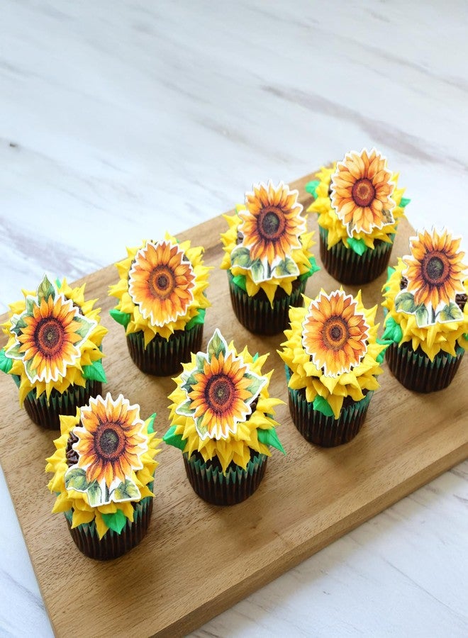 Ephlyn 48Pcs Sunflower Cupcake Toppers Edible Flowers Cake Decorations Edible Paper Sunflower Party Decorations for Baby Shower Sunflower Birthday Party Cake Toppers Food Decorations Supplies - Image 5