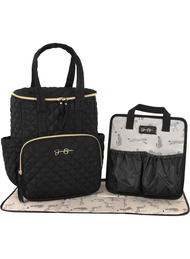 Jessica Simpson Quilted Diaper Bag Backpack with Insulated Pockets, Portable Changing Pad, Stroller Straps, Organizer Insert 3 Pc. Set - Image 1