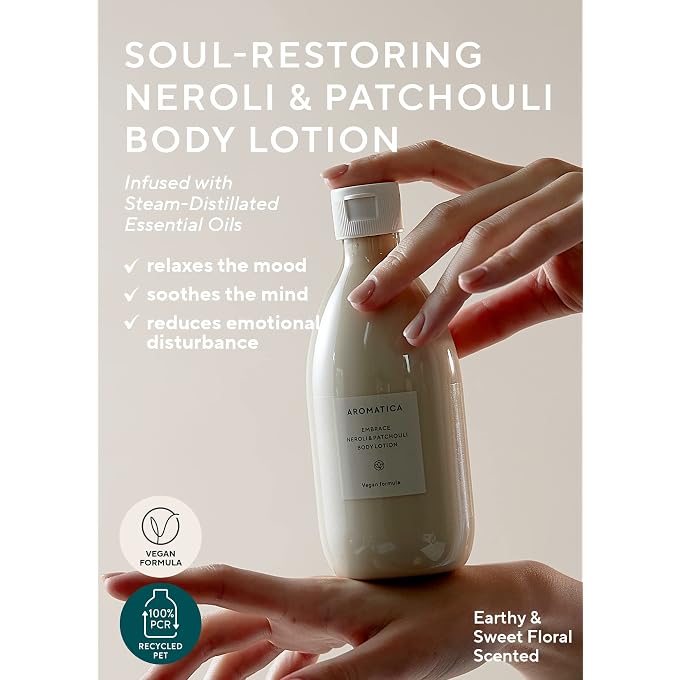 AROMATICA Embrace Body Lotion Neroli & Patchouli 10.14oz / 300ml, Vegan | Naturally-derived Aromatic Fragrance | Soothing & Moisturizing Body Lotion - Image 2