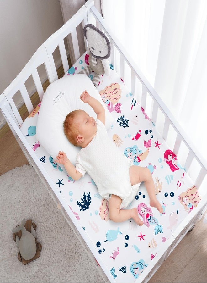 PHF 3 Pack Soft Mini Crib Sheets, Mermaid Silky Pack N Play Sheets for Baby Boys Girls, Universal Fit for Pack N Play, Playard, Portable and Mini Crib Mattresses, Mermaid - Image 2