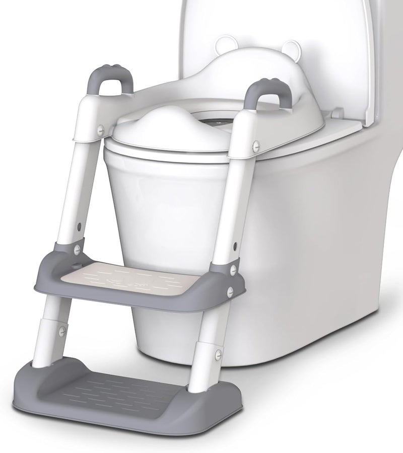 HBTower Adjustable Potty Training Seat with Step Stool Ladder for Toddlers - Grey - Image 1
