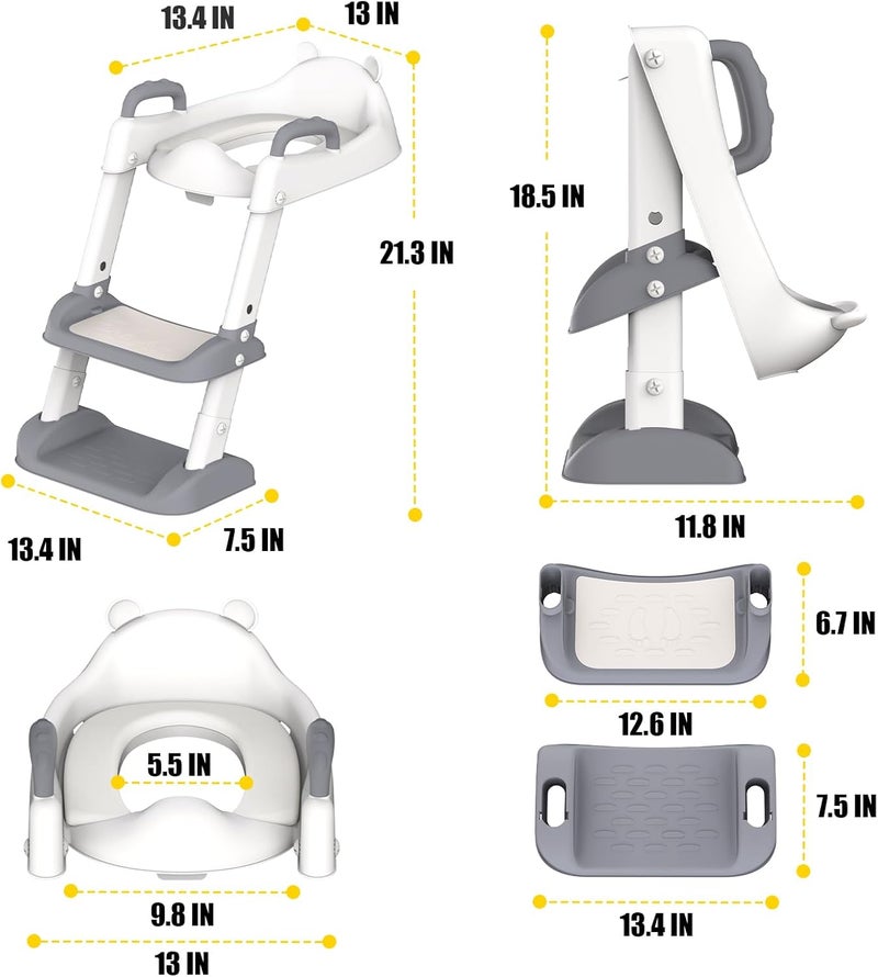 HBTower Adjustable Potty Training Seat with Step Stool Ladder for Toddlers - Grey - Image 2