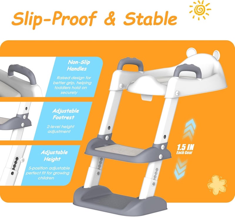 HBTower Adjustable Potty Training Seat with Step Stool Ladder for Toddlers - Grey - Image 3