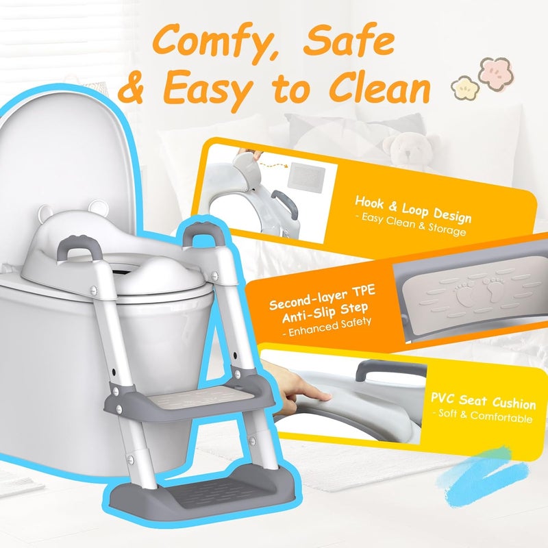 HBTower Adjustable Potty Training Seat with Step Stool Ladder for Toddlers - Grey - Image 4