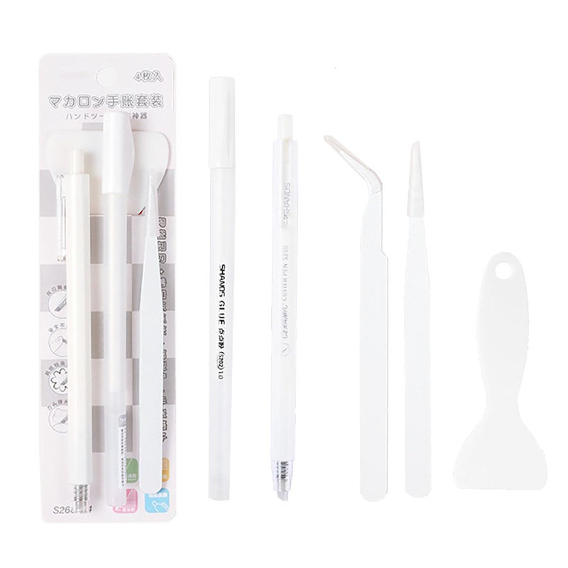 Doraking White Scrapbooking Tools with Glue Tweezer Shovel Cutter Pen for Crafting, Scrapbooking, Card Making, Paper Crafts - Image 1
