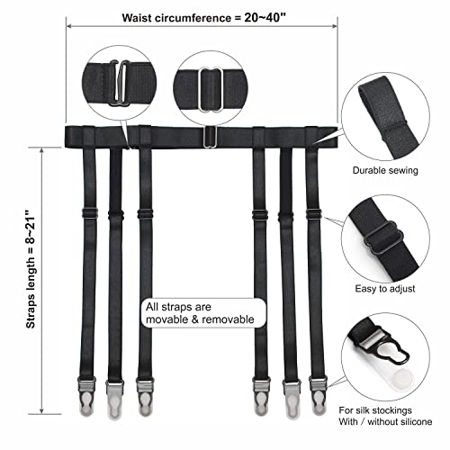IMOMOTO Black Womens Suspender Garter Belt for Thigh High Socks Stockings Boots Plus Size (Black, 4 Straps Duck Clips) - Image 3