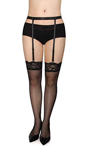 IMOMOTO Black Womens Suspender Garter Belt for Thigh High Socks Stockings Boots Plus Size (Black, 4 Straps Duck Clips) - Image 5