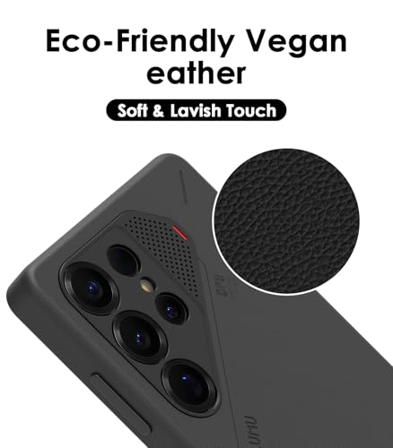 Aulumu S25 Ultra Galaxy Vegan Leather Magnetic Case | Compatible with MagSafe | Passive Cooling Samsung Galaxy S25 Ultra Case - Black - Image 3