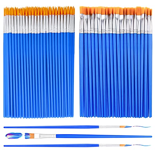 anezus Small Paint Brushes Bulk, Anezus 100 Pcs Flat and Round Pointed Brushes Craft Paint Brushes for Classroom Watercolor Canvas Face Painting - Image 1
