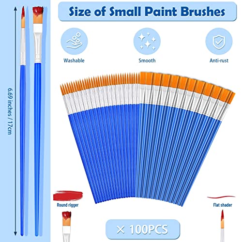anezus Small Paint Brushes Bulk, Anezus 100 Pcs Flat and Round Pointed Brushes Craft Paint Brushes for Classroom Watercolor Canvas Face Painting - Image 3