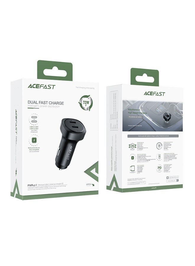ACEFAST Fast Charge Car Charger B2 72W Total Output, 2Ports 2USB-C, Fast Cooling, Good Heat Dissipation & Fast Charging - Black - Image 2