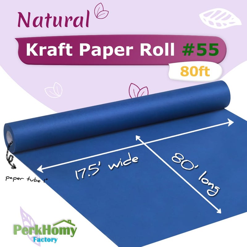 PH PERKHOMY PerkHomy Blue Kraft Paper Roll 17.5" x 960" (80') for Gift Wrapping Bulletin Board Bouquet Flower Kids Wall Art Craft Packing Moving Shipping Parcel Postal Floor Covering Table Runner 80GSM 55LB - Image 2