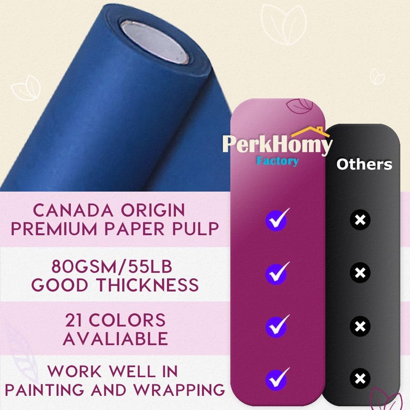 PH PERKHOMY PerkHomy Blue Kraft Paper Roll 17.5" x 960" (80') for Gift Wrapping Bulletin Board Bouquet Flower Kids Wall Art Craft Packing Moving Shipping Parcel Postal Floor Covering Table Runner 80GSM 55LB - Image 3