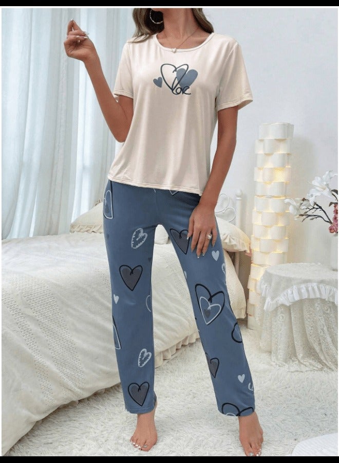 Shein Heart Print Tee & Pants PJ Set / Pajama Set  - Image 1