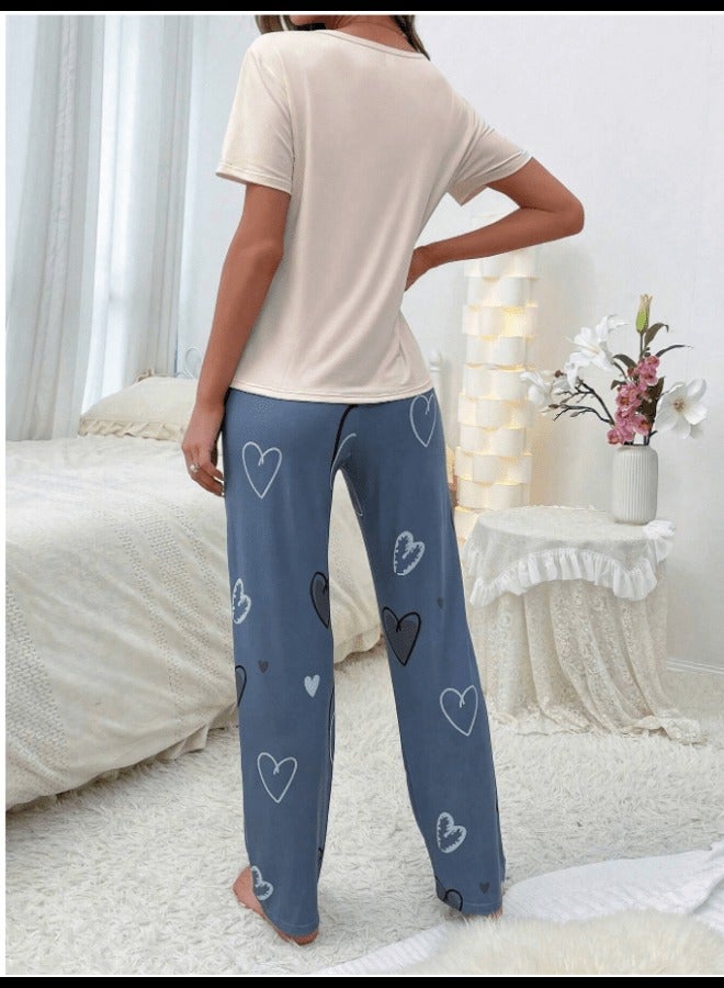 Shein Heart Print Tee & Pants PJ Set / Pajama Set  - Image 2
