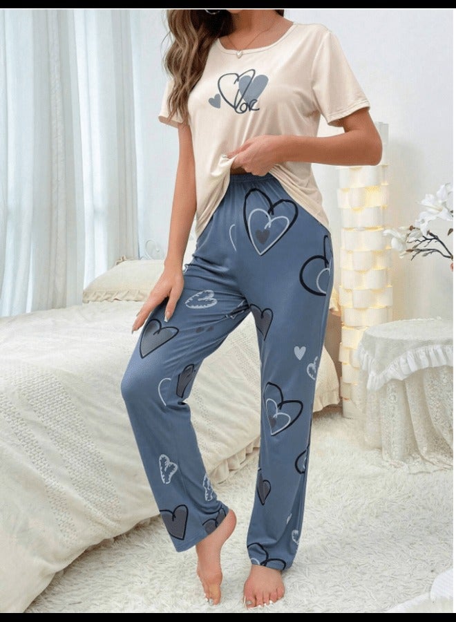 Shein Heart Print Tee & Pants PJ Set / Pajama Set  - Image 3