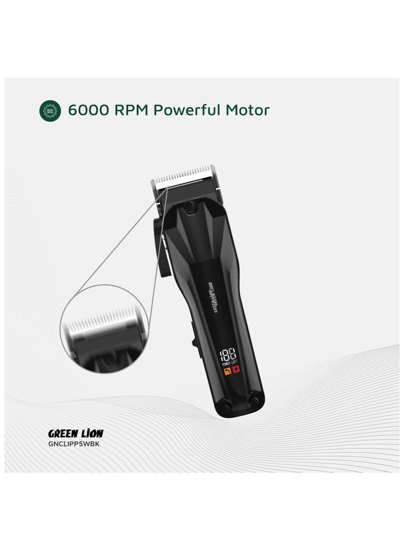 GREEN LION Clip Pro the Professional Hair Clipper 5W with 6000 RPM Powerful Motor & Stainless-Steel Blade / 180 min Working Time / Corded & Cordless / Taper lever / LED Display / ABS + PC Material - Black - Image 3