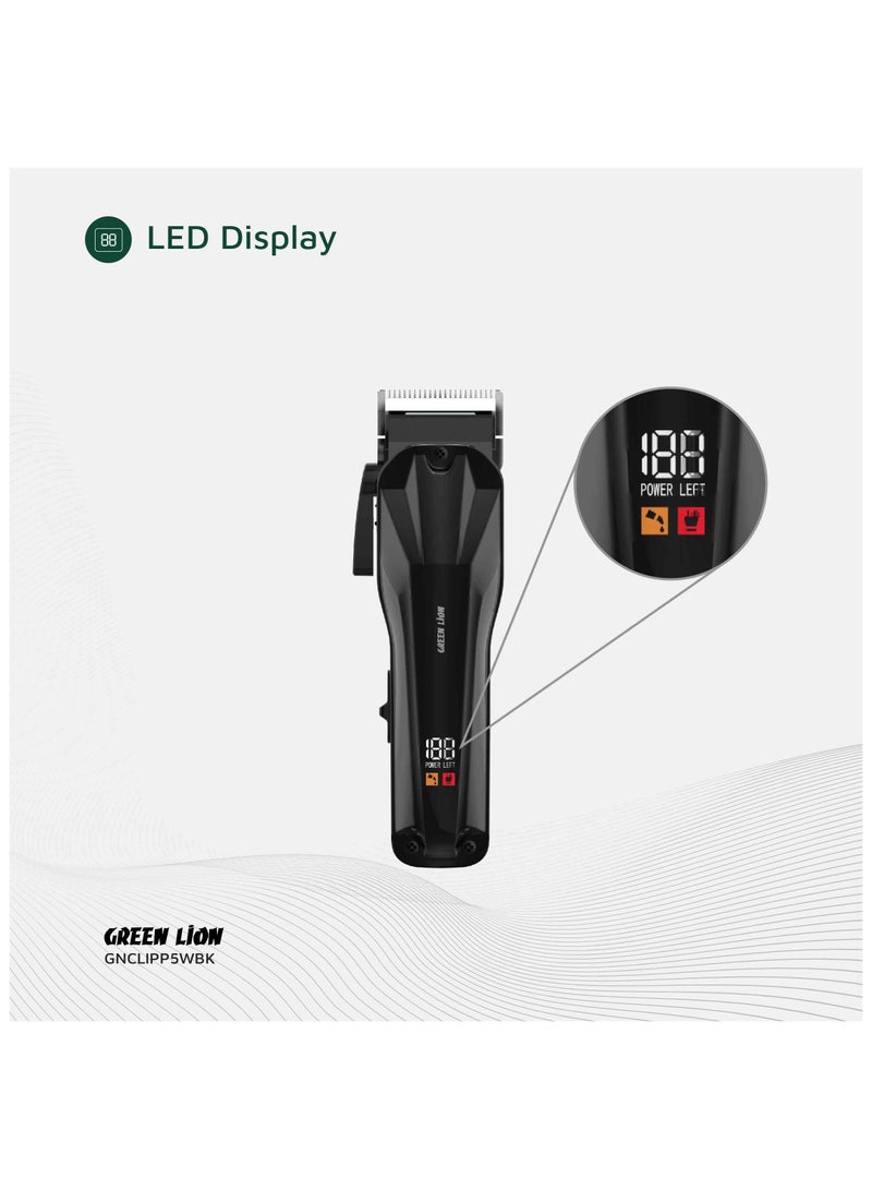GREEN LION Clip Pro the Professional Hair Clipper 5W with 6000 RPM Powerful Motor & Stainless-Steel Blade / 180 min Working Time / Corded & Cordless / Taper lever / LED Display / ABS + PC Material - Black - Image 4