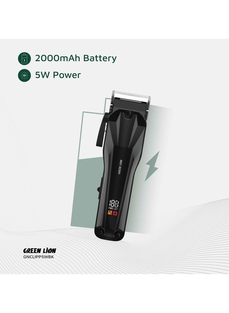 GREEN LION Clip Pro the Professional Hair Clipper 5W with 6000 RPM Powerful Motor & Stainless-Steel Blade / 180 min Working Time / Corded & Cordless / Taper lever / LED Display / ABS + PC Material - Black - Image 5