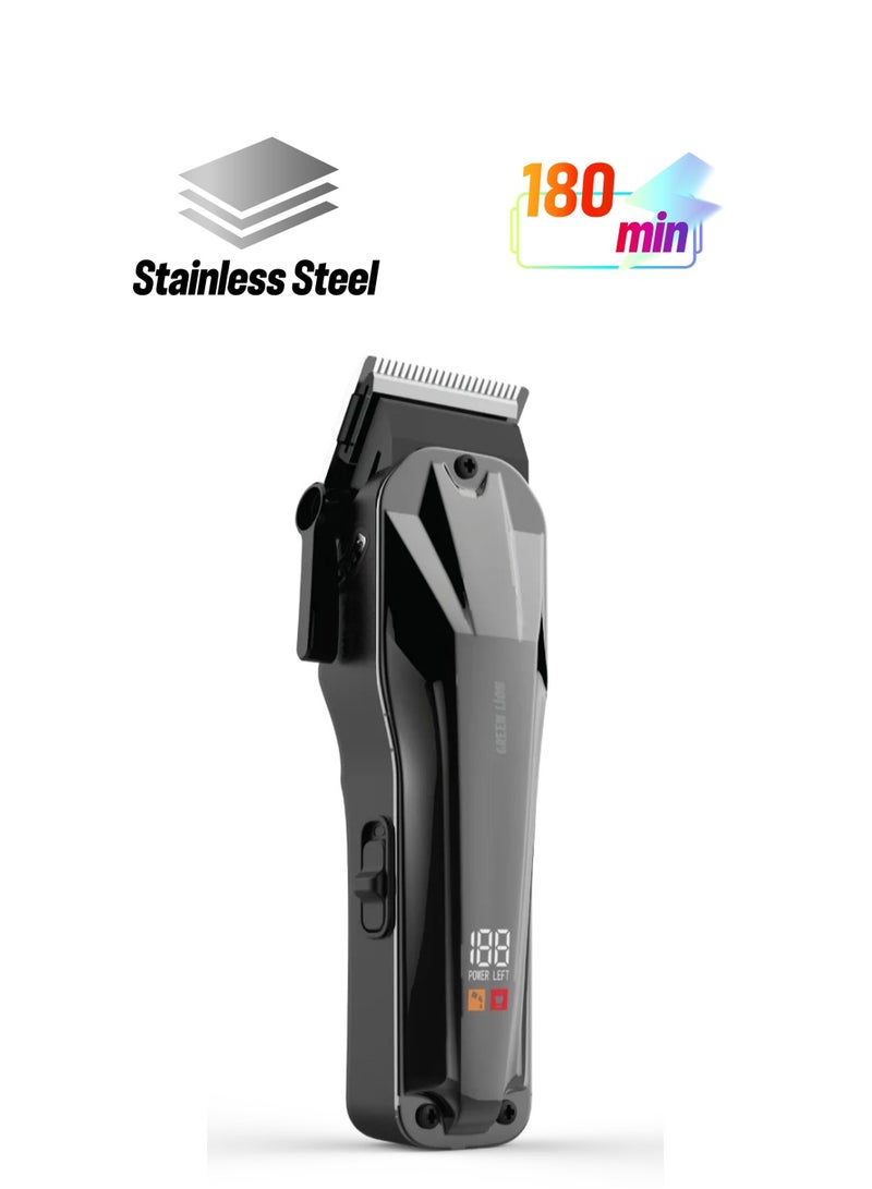GREEN LION Clip Pro the Professional Hair Clipper 5W with 6000 RPM Powerful Motor & Stainless-Steel Blade / 180 min Working Time / Corded & Cordless / Taper lever / LED Display / ABS + PC Material - Black - Image 1