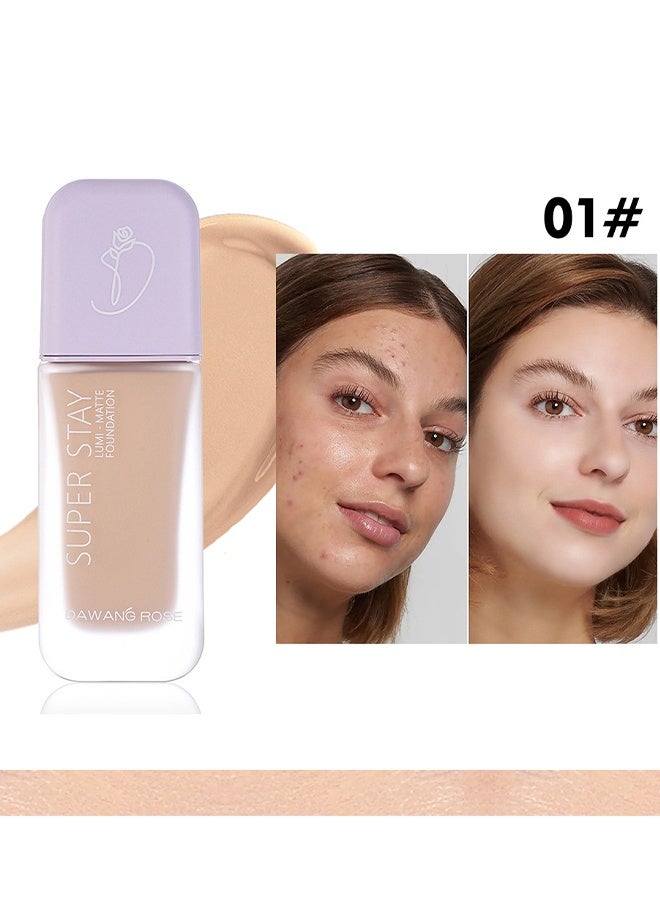 DAWANG ROSE Super Stay Lumi-Matte Foundation, Matte Waterproof Foundation, Longwear Transfer-Proof, With Medium To Full Coverage, Oil-Control & Lightweight, Liquid Foundation Makeup For Normal/Oily Skin, (#01, 30G) - Image 2