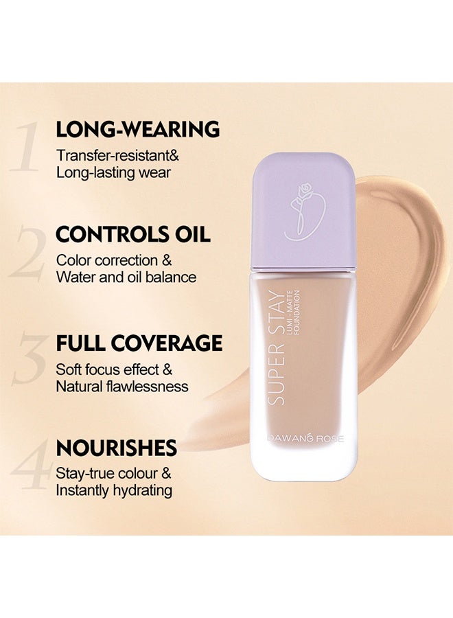 DAWANG ROSE Super Stay Lumi-Matte Foundation, Matte Waterproof Foundation, Longwear Transfer-Proof, With Medium To Full Coverage, Oil-Control & Lightweight, Liquid Foundation Makeup For Normal/Oily Skin, (#01, 30G) - Image 4
