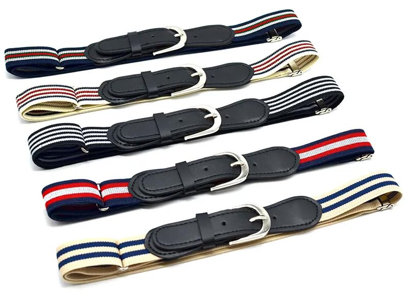 MR.JUNIOR Children Elastic Belt Striped Adjustable Waist Belts Leather Cover Pin Buckle for Kids Baby Toddler 2 to 8 years old (Multicolor) - Image 3