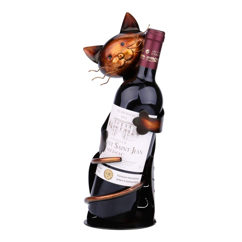 Kavolet Cat Wine Holder Cat Wine Bottle Holder Tabletop Decor Wine Rack Metal Sculpture Wine Stand Crafts Ornament for Home Kitchen Cabinets