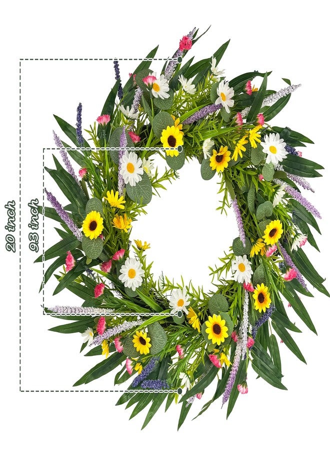 DEVONWIDE 20 inch Daisy and Lavender Wreath, Artificial Spring and Summer Wreath for Front Door, Wall, Porch, Window, Wedding Festival Farmhouse Holiday Decor - Image 5