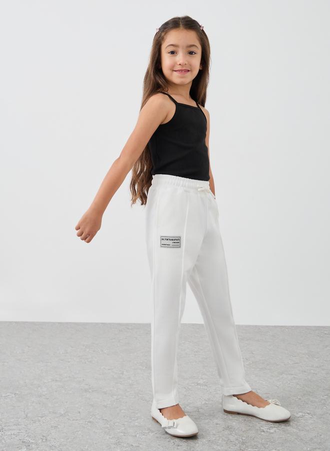 Styli Styli Girls Off White Solid Drawstring Waist Joggers with Front Seam  - Image 2