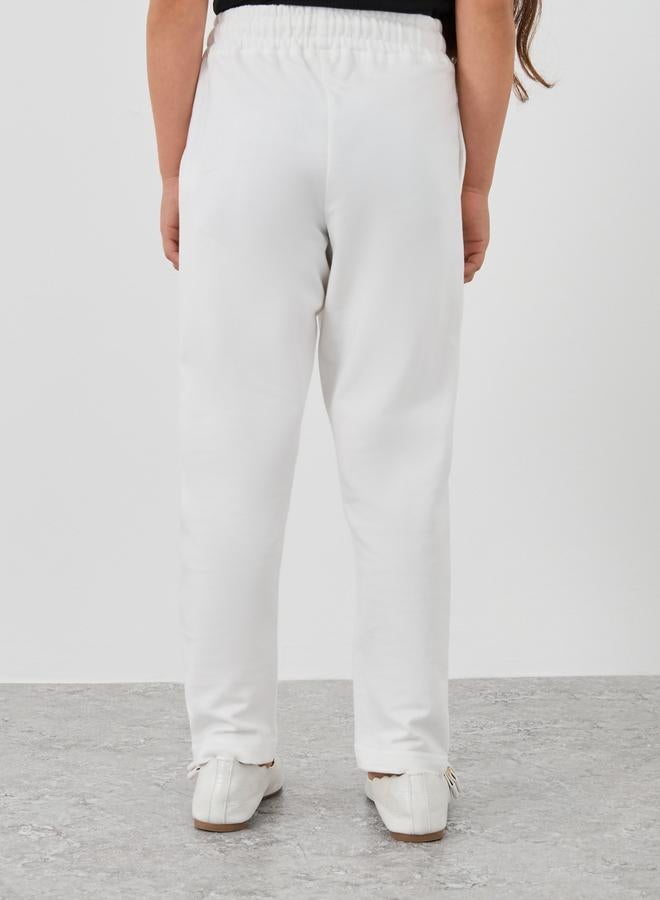 Styli Styli Girls Off White Solid Drawstring Waist Joggers with Front Seam  - Image 4