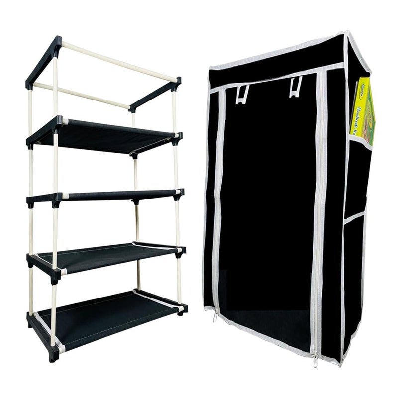 DEMARK Multipurpose 4Tiers Shoe Rack with Dustproof Zip Cover Multiuse Wide Space Storage Rack made by Non Woven Fabric for footwear Toys clothes 4 Shelves Plastic Non Woven Black 4 - Image 1