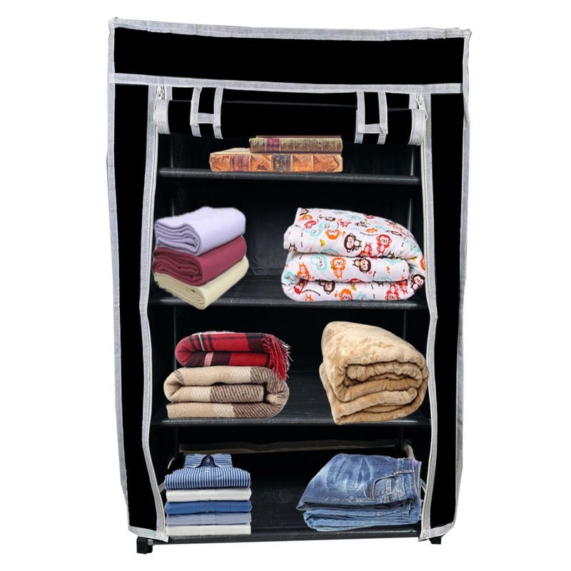 DEMARK Multipurpose 4Tiers Shoe Rack with Dustproof Zip Cover Multiuse Wide Space Storage Rack made by Non Woven Fabric for footwear Toys clothes 4 Shelves Plastic Non Woven Black 4 - Image 3