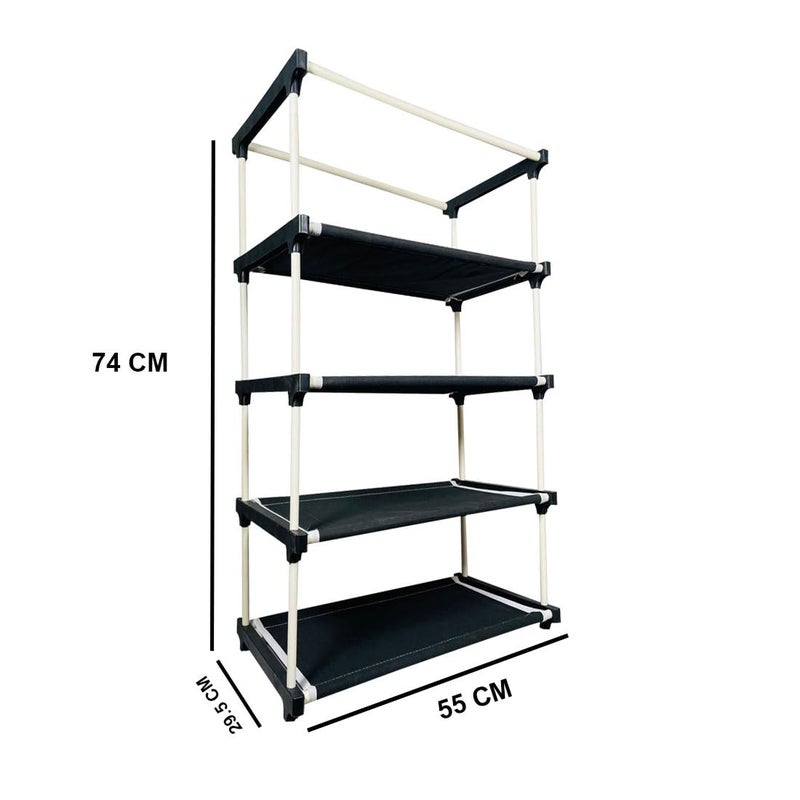 DEMARK Multipurpose 4Tiers Shoe Rack with Dustproof Zip Cover Multiuse Wide Space Storage Rack made by Non Woven Fabric for footwear Toys clothes 4 Shelves Plastic Non Woven Black 4 - Image 2