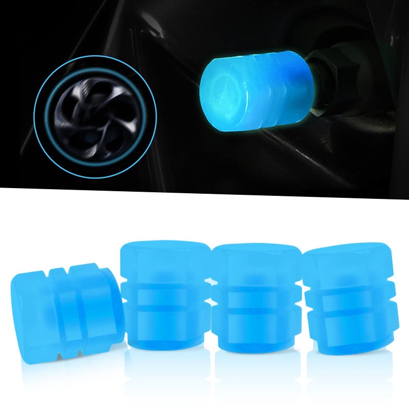 Miytsya 4 PCS Luminous Wheels Cap Tire Valve Stem Glow Luminous at Night Air Caps Cover Fluorescent Illuminated Auto Car Wheel Valve Stem Caps Cover for Car Motorcycles Truck Vehicle Blue