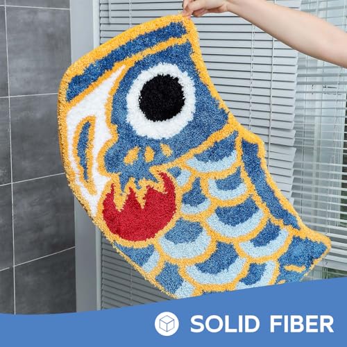 Feblilac Cute Fish Bath Mat For Bathroom, Japanese Koi Flag Soft Water Absorbent, Non-Slip, Machine Washable (Blue) - Image 4