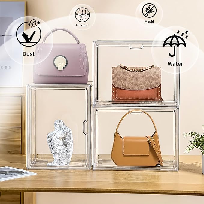 BLURISM BLURISM Clear Handbag Storage Organizers for Closet Plastic Acrylic Handbag Purse Shoes Toy Display Case Anti Dust Luxury Stackable Bag Container Box with Magnetic Door for Pocketbook Set of 3  - Image 5