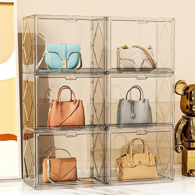 BLURISM BLURISM Clear Handbag Storage Organizers for Closet Plastic Acrylic Handbag Purse Shoes Toy Display Case Anti Dust Luxury Stackable Bag Container Box with Magnetic Door for Pocketbook Set of 3  - Image 2