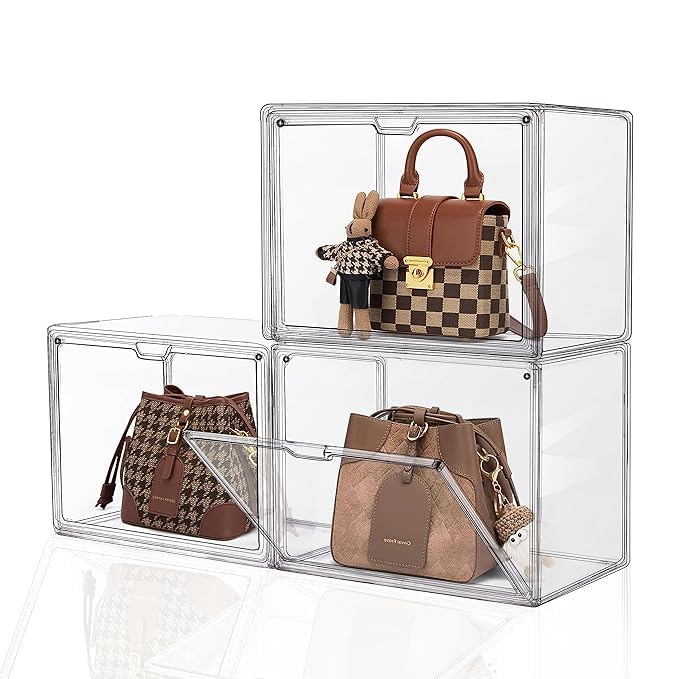 BLURISM BLURISM Clear Handbag Storage Organizers for Closet Plastic Acrylic Handbag Purse Shoes Toy Display Case Anti Dust Luxury Stackable Bag Container Box with Magnetic Door for Pocketbook Set of 3  - Image 1