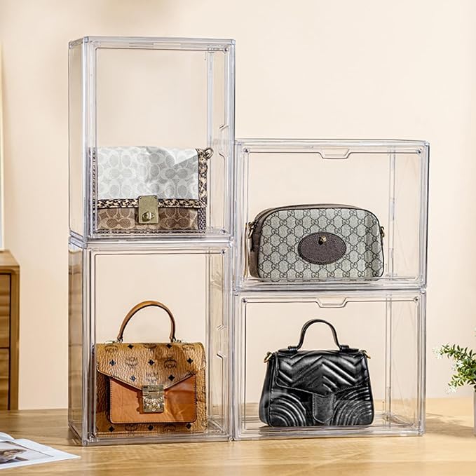 BLURISM BLURISM Clear Handbag Storage Organizers for Closet Plastic Acrylic Handbag Purse Shoes Toy Display Case Anti Dust Luxury Stackable Bag Container Box with Magnetic Door for Pocketbook Set of 3  - Image 4