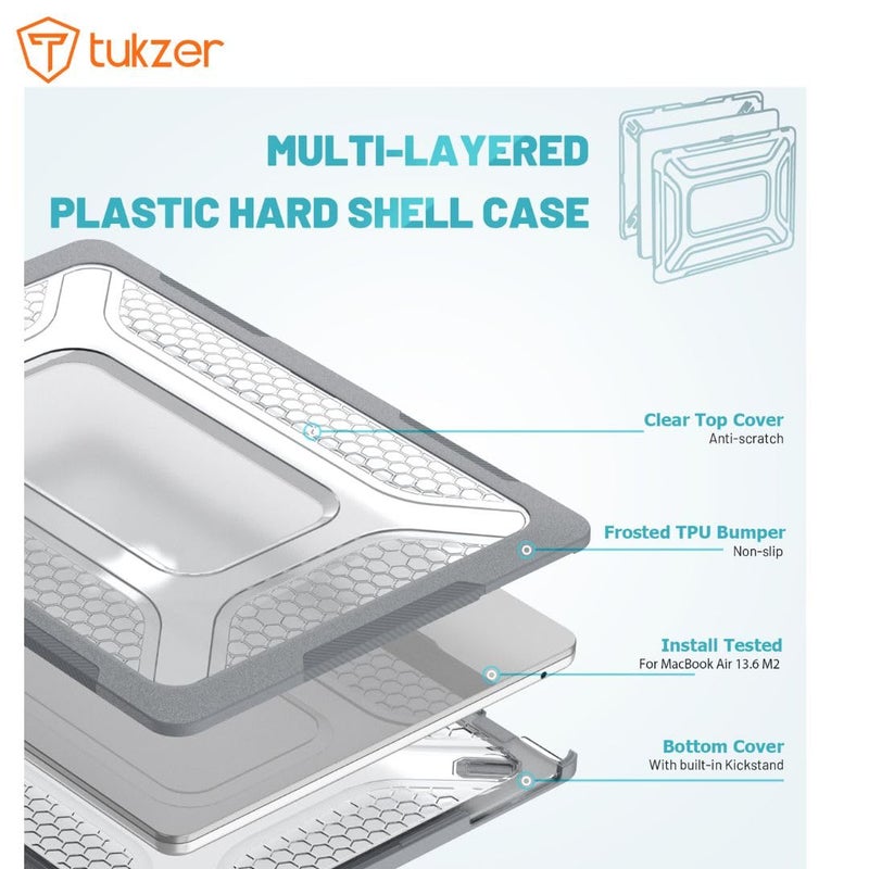 tuKZer Case Cover for New Apple MacBook Air 13.6 inch M4 A3240 / M3 A3113 / M2 A2681 with Touch ID 2025, 2024, 2022 Release,M4 M3 M2 Air 13 inch Rugged Bumper Armor Hard Case with Fold Kickstand-Grey - Image 4