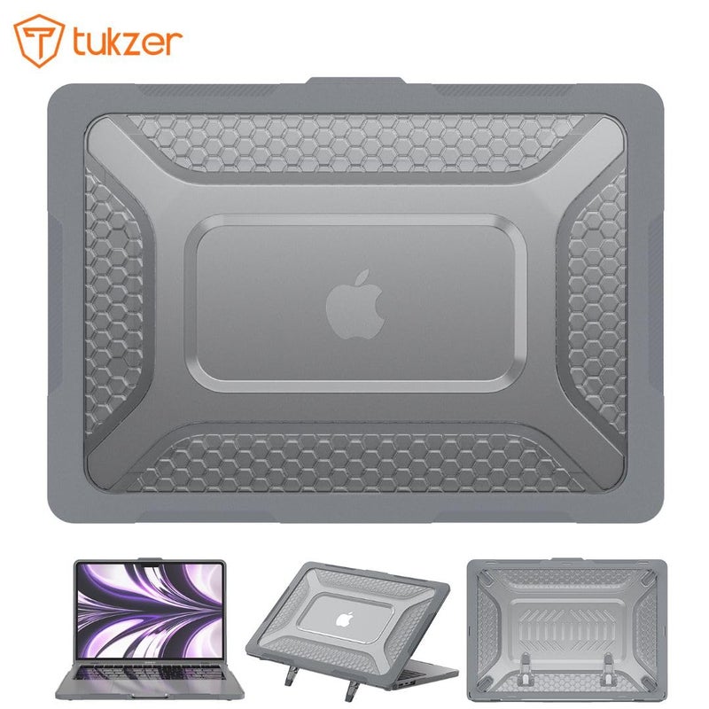 tuKZer Case Cover for New Apple MacBook Air 13.6 inch M4 A3240 / M3 A3113 / M2 A2681 with Touch ID 2025, 2024, 2022 Release,M4 M3 M2 Air 13 inch Rugged Bumper Armor Hard Case with Fold Kickstand-Grey - Image 2