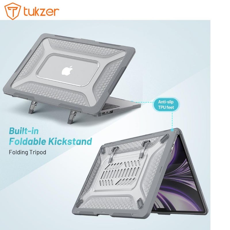 tuKZer Case Cover for New Apple MacBook Air 13.6 inch M4 A3240 / M3 A3113 / M2 A2681 with Touch ID 2025, 2024, 2022 Release,M4 M3 M2 Air 13 inch Rugged Bumper Armor Hard Case with Fold Kickstand-Grey - Image 5