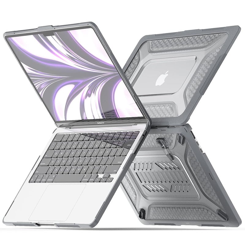 tuKZer Case Cover for New Apple MacBook Air 13.6 inch M4 A3240 / M3 A3113 / M2 A2681 with Touch ID 2025, 2024, 2022 Release,M4 M3 M2 Air 13 inch Rugged Bumper Armor Hard Case with Fold Kickstand-Grey - Image 1