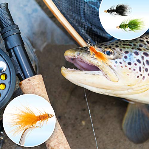 Sumind 24 Pieces Woolly Bugger Streamer Fly Fishing Flies Nymph Trout Fly Assortment Streamer Assortment Trout Fishing Flies with Fly Box (Green, Black, Orange) - Image 4