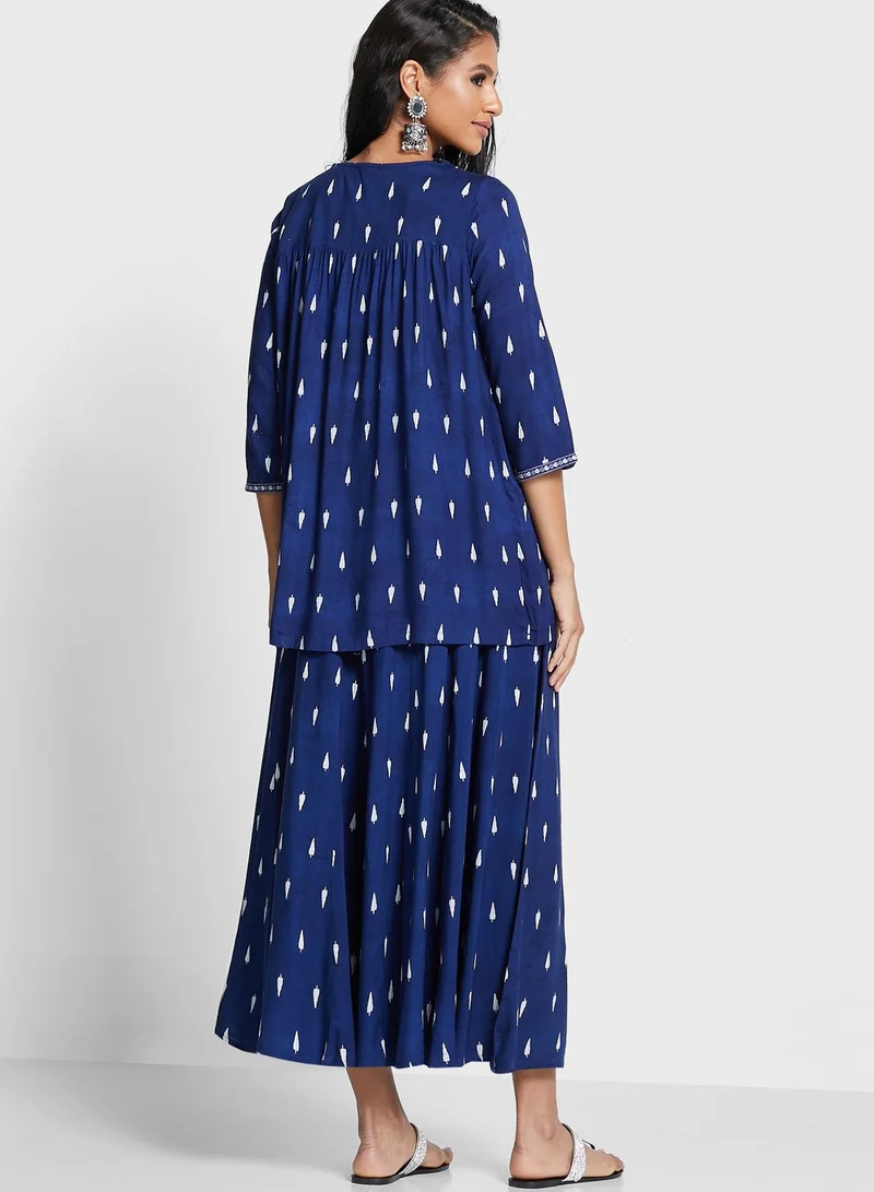 W Printed Top & Palazzo Set
