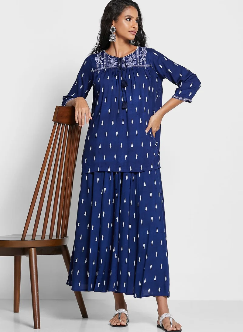 W Printed Top & Palazzo Set